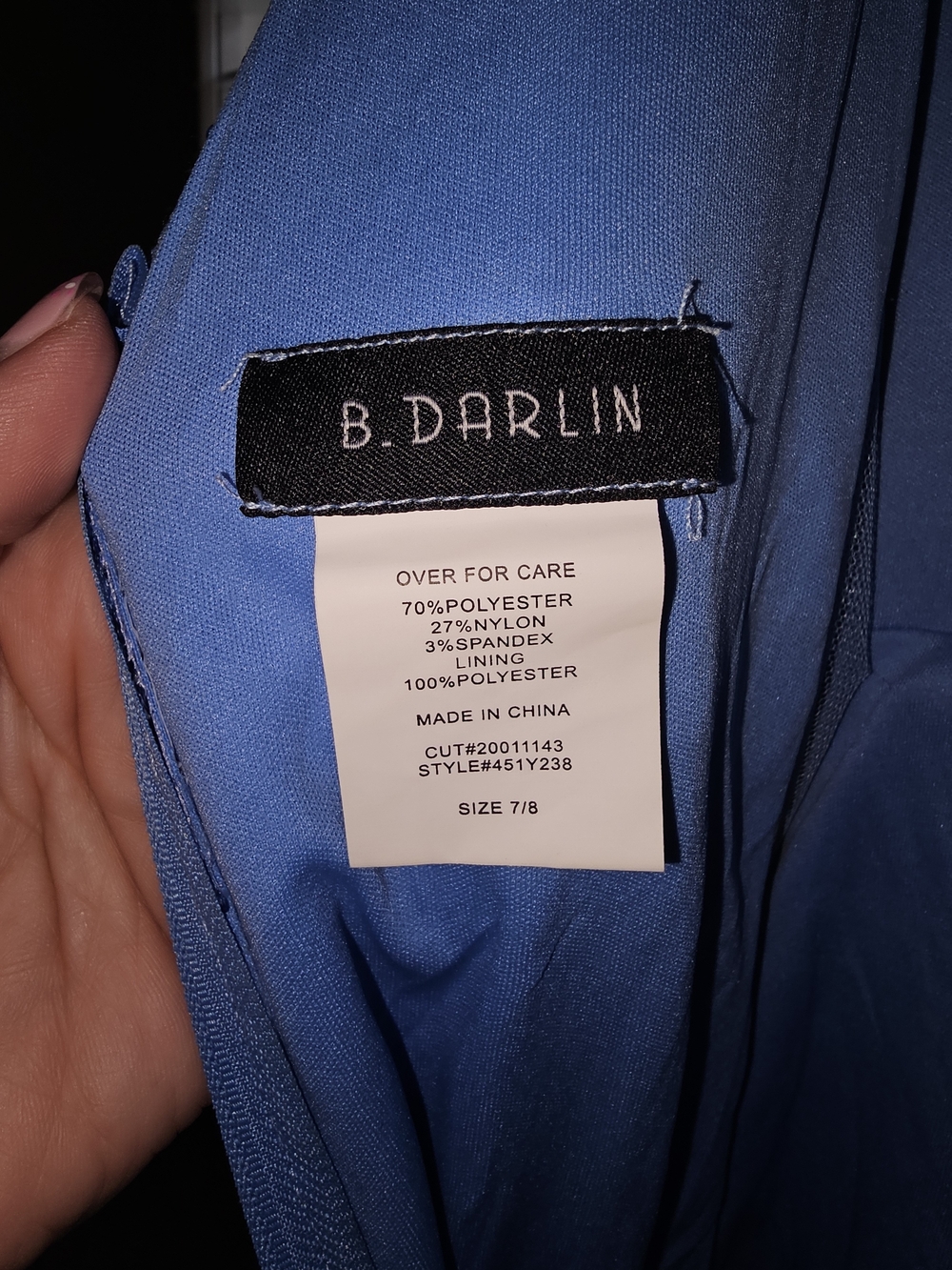 B. Darlin Blue Sequin V-neck Formal Gown Size 7/8 V-Neck Dress With Side Slit - Picture 6 of 6